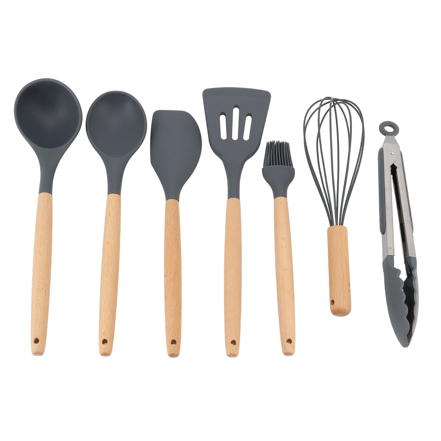 Gibson Home Holton 7 Piece Silicone Beech Wood Kitchen Tool Set in