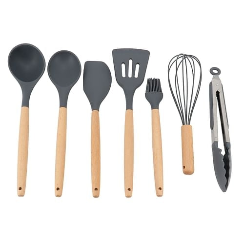 Gibson Home Holton 7 Piece Silicone Beech Wood Kitchen Tool Set in