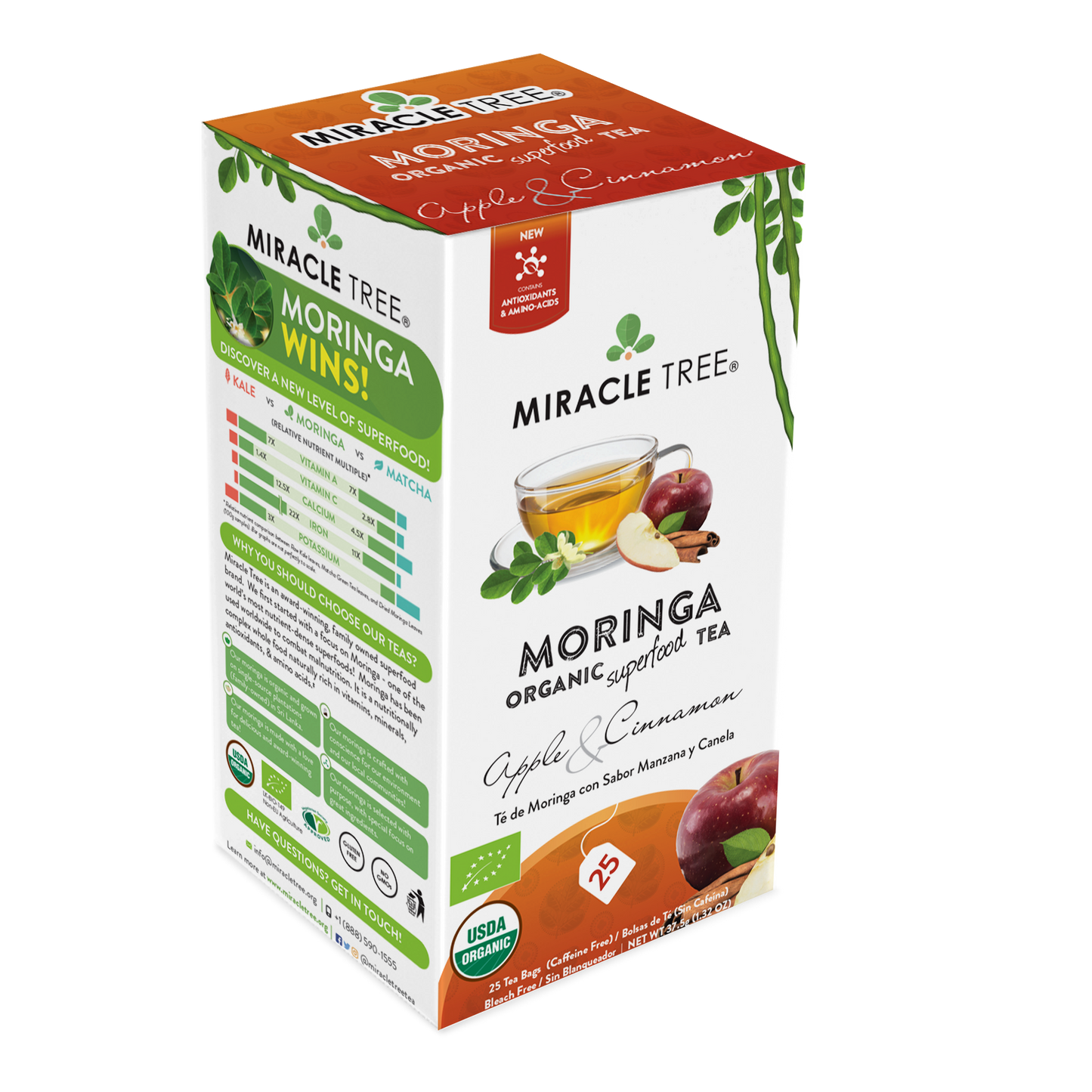 Miracle Tree's Organic Moringa Tea, Apple & Cinnamon